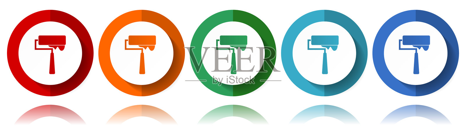 涂料滚筒矢量图标，平面图标集用于标志设计、网页设计和移动应用程序，彩色网页按钮集合，EPS 10格式插画图片素材