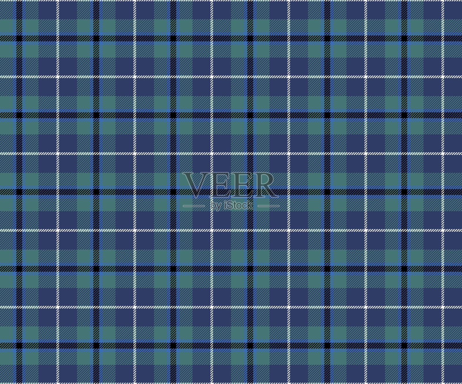 现代无缝优雅的格子布料图案，蓝色、绿色、白色，适用于纺织品、服装设计、裙子或装饰性面料。矢量插图。插画图片素材