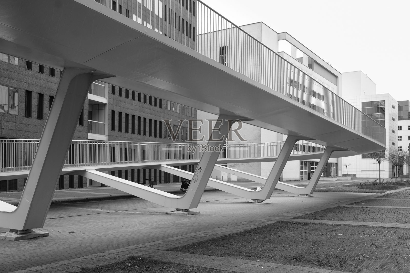 连接城市区域建筑的人行天桥，展示现代建筑风格照片摄影图片