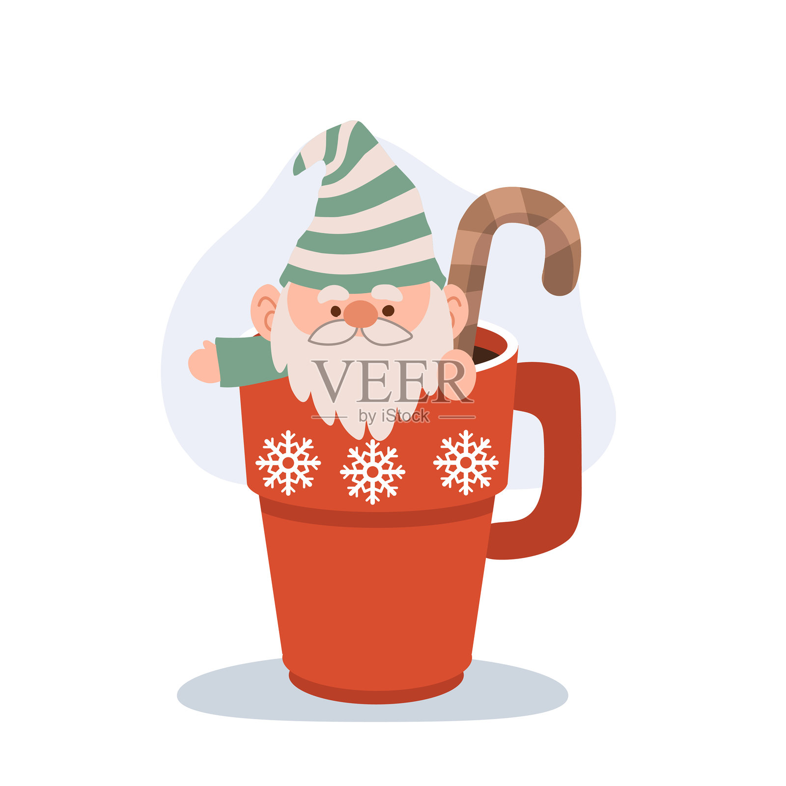 可爱的卡通圣诞侏儒在节日杯子里，非常适合节日装饰和圣诞艺术作品插画图片素材