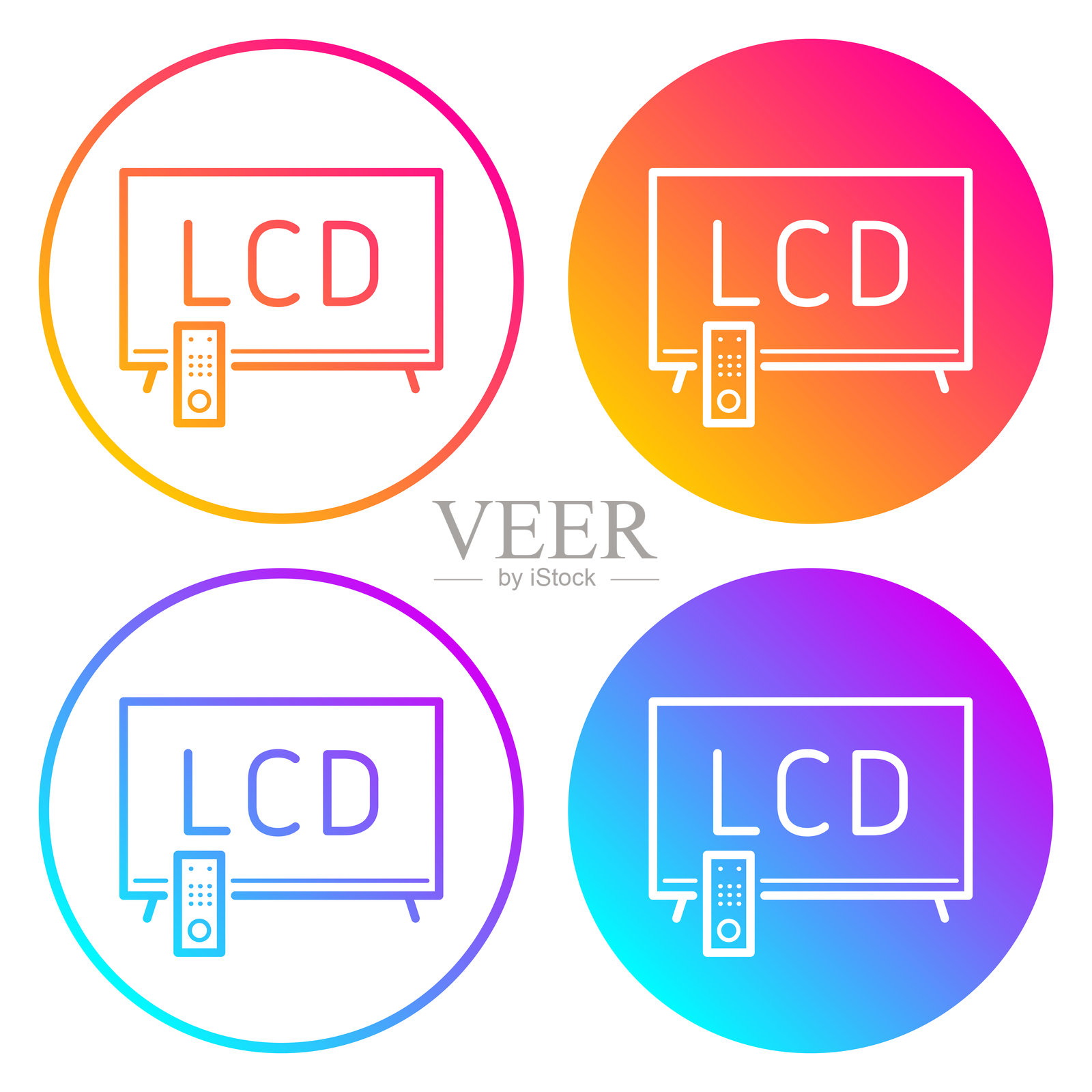 液晶电视。带有颜色渐变的圆形图标插画图片素材
