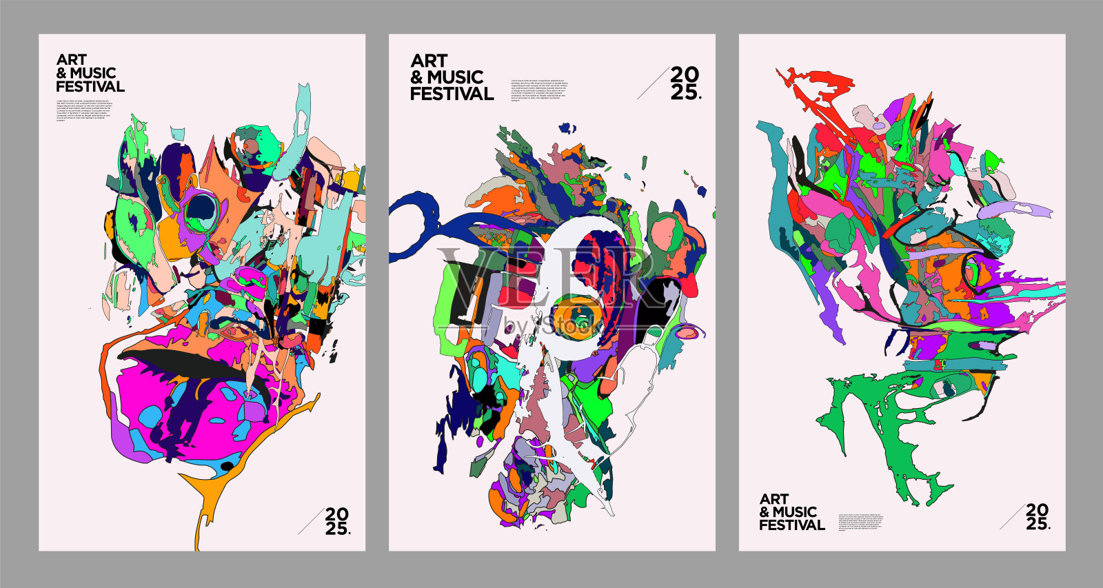 艺术与音乐的多彩迷幻抽象背景，适用于2025年新年庆典插画图片素材