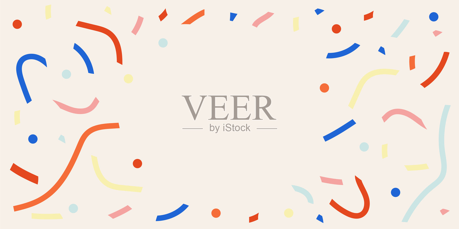 抽象的横向背景，留有文本空间。带有不同形状的线条和圆圈的矢量横幅。适用于印刷、卡片、网页横幅、广告和封面的多彩设计模板。插画图片素材