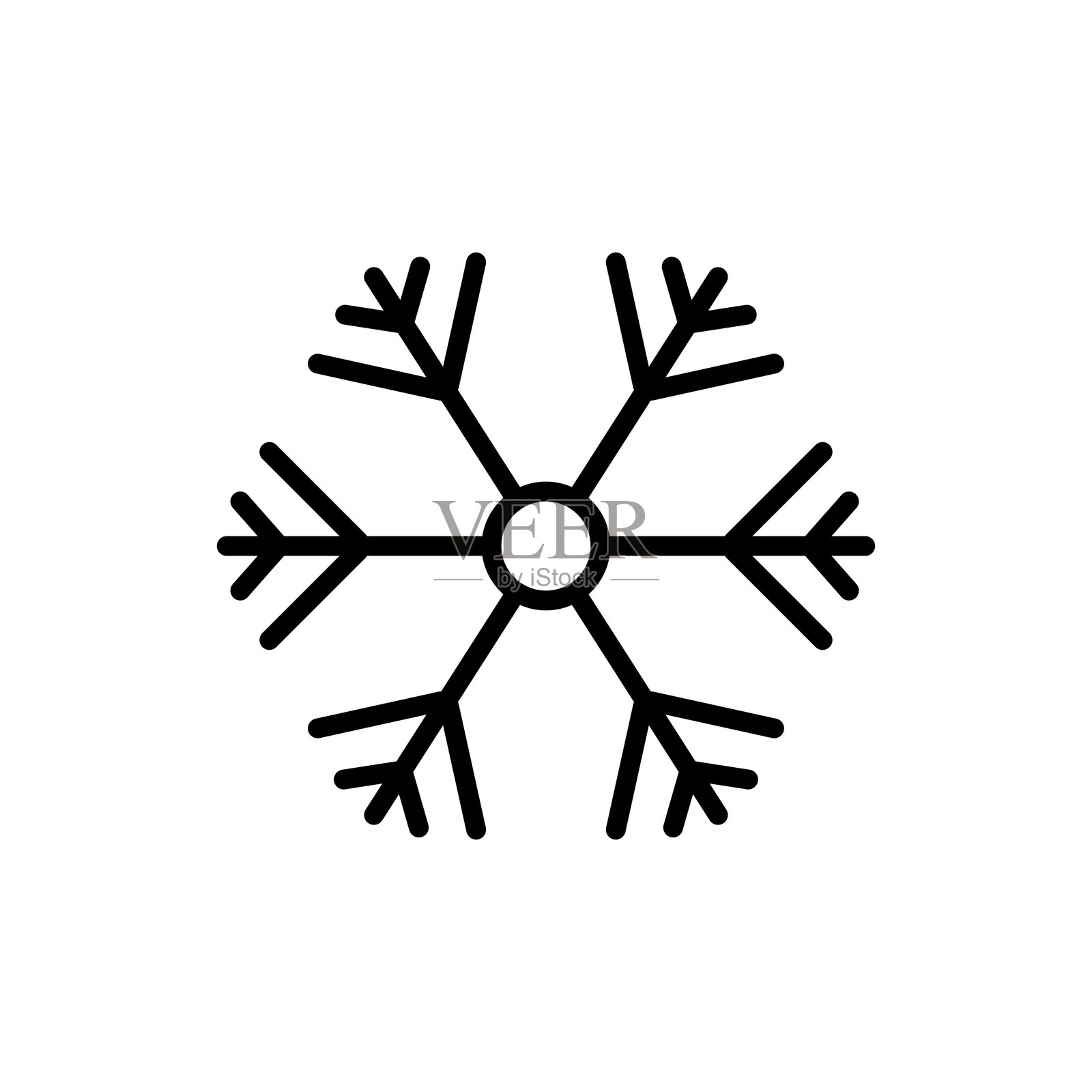 雪花图标，独立于白色背景。雪和冬季图标。圣诞节的雪花装饰元素。矢量插图。插画图片素材