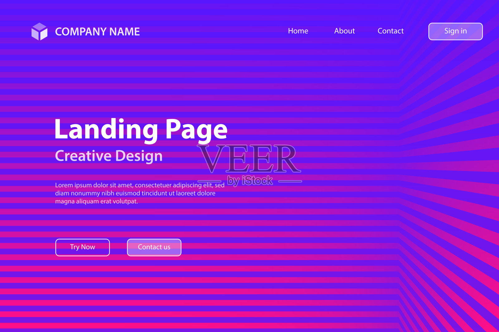 着陆页模板 - 抽象条纹背景 - 时尚紫色渐变插画图片素材