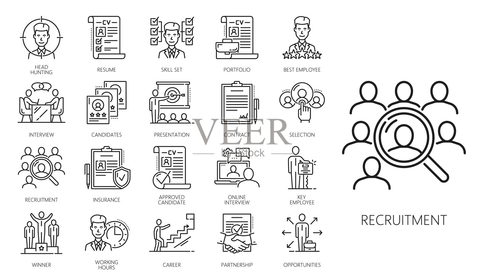求职、招聘和职业相关线条图标插画图片素材