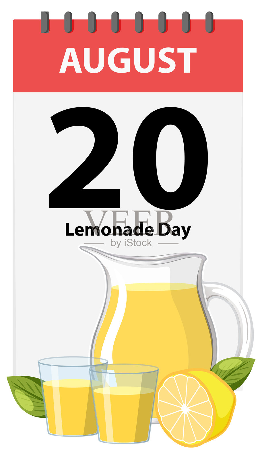 日历页面上有柠檬水壶和玻璃杯插画图片素材