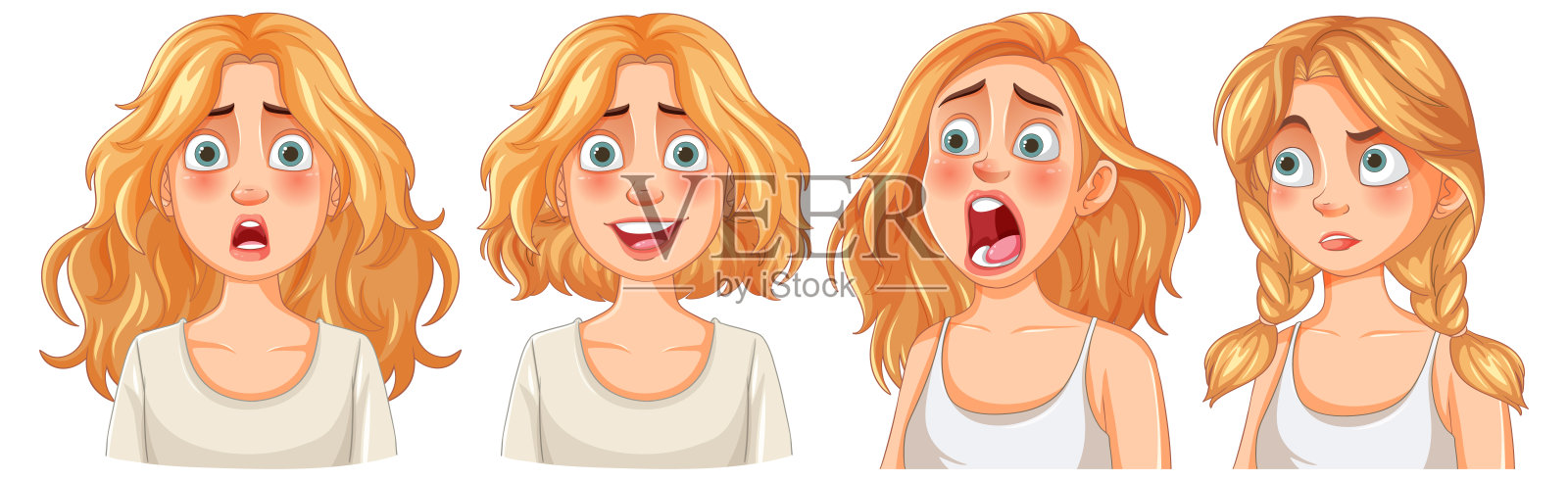 金发女性的四种情感表情插画图片素材