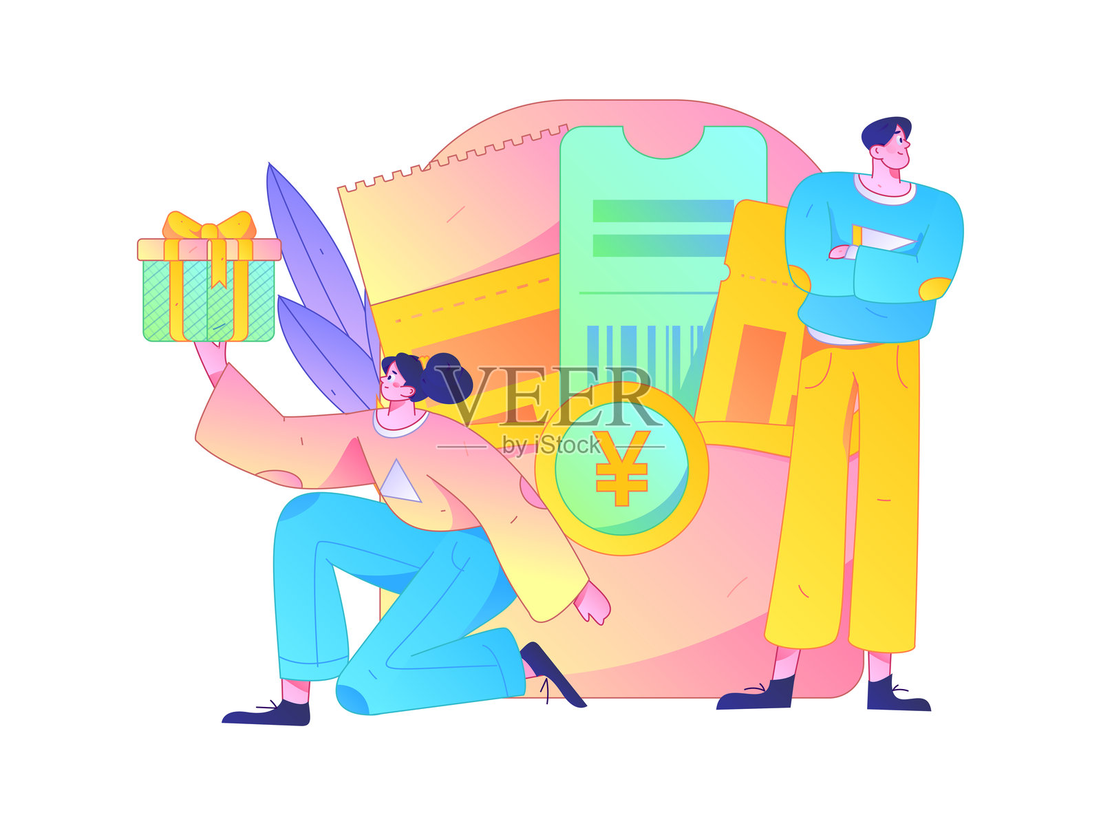 使用红包吸引新客户并促进活动。扁平矢量角色概念插图插画图片素材