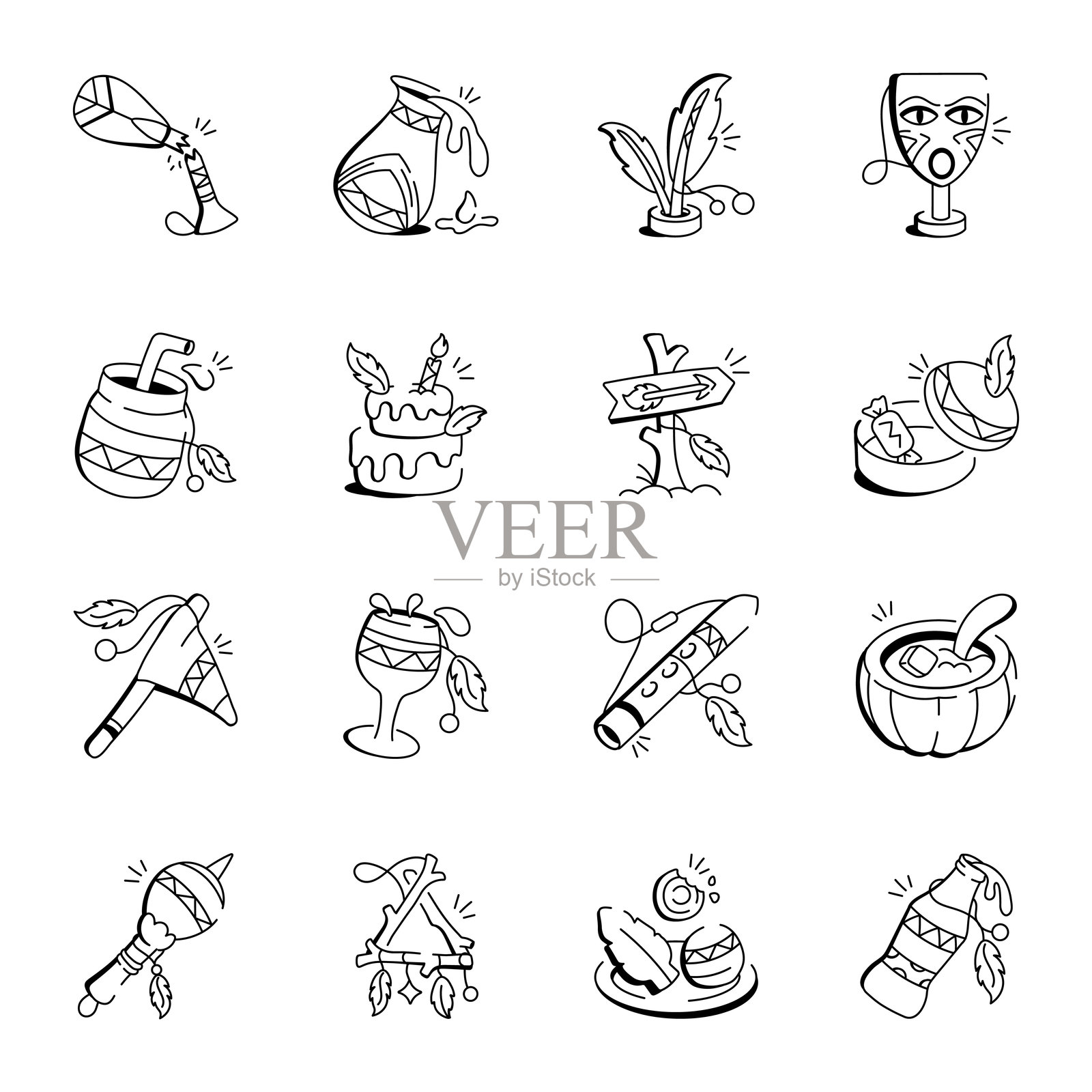 波西米亚风格的手绘艺术品图标集合插画图片素材