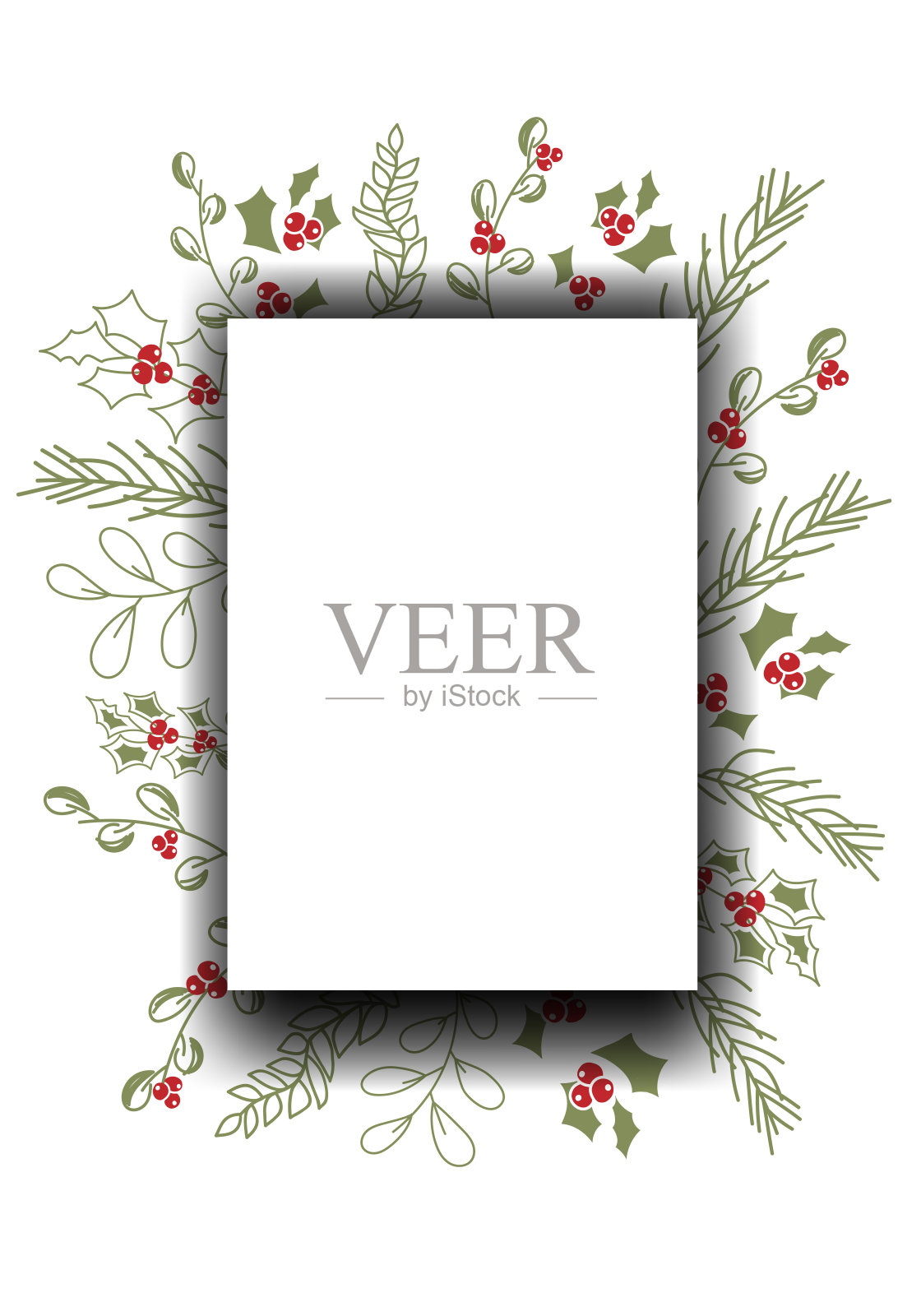 矢量插图。圣诞快乐和新年快乐的花卉背景，留有空白供您填写文本。适用于圣诞卡片、婚礼邀请函和派对邀请的乡村风格模板。手绘草图。插画图片素材