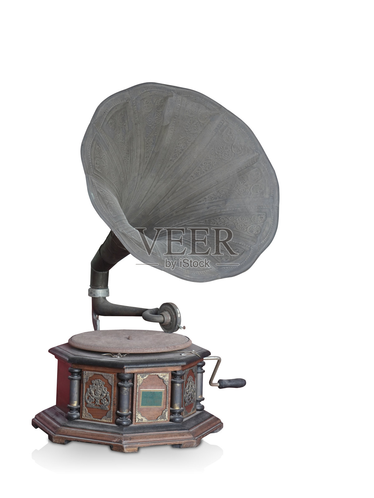 古老的棕色和黑色唱盘在白色背景上，古董，旧物，装饰，时尚，礼物，留白空间照片摄影图片