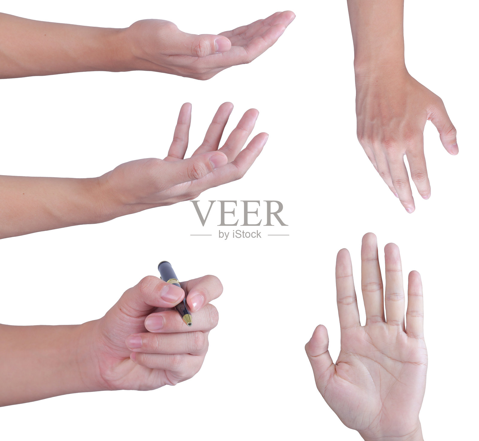 一组亚洲男性手势展示符号，背景为白色。照片摄影图片