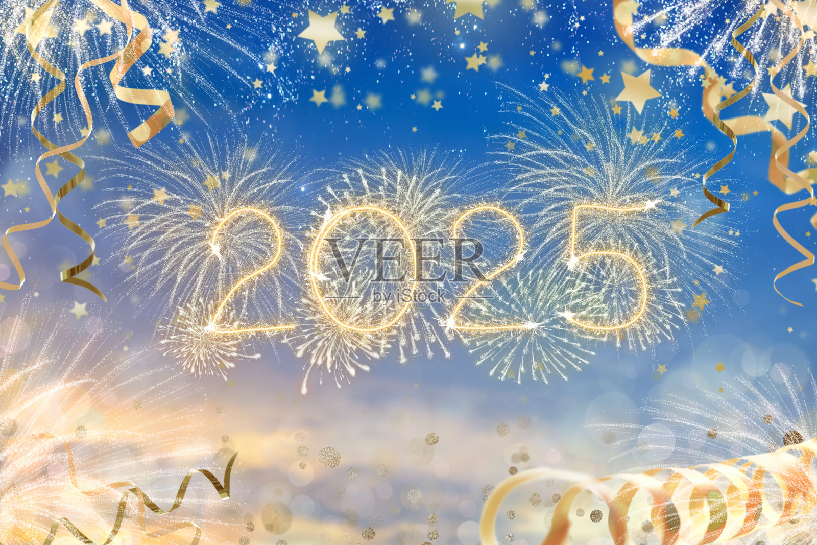 2025年新年快乐烟花照片摄影图片