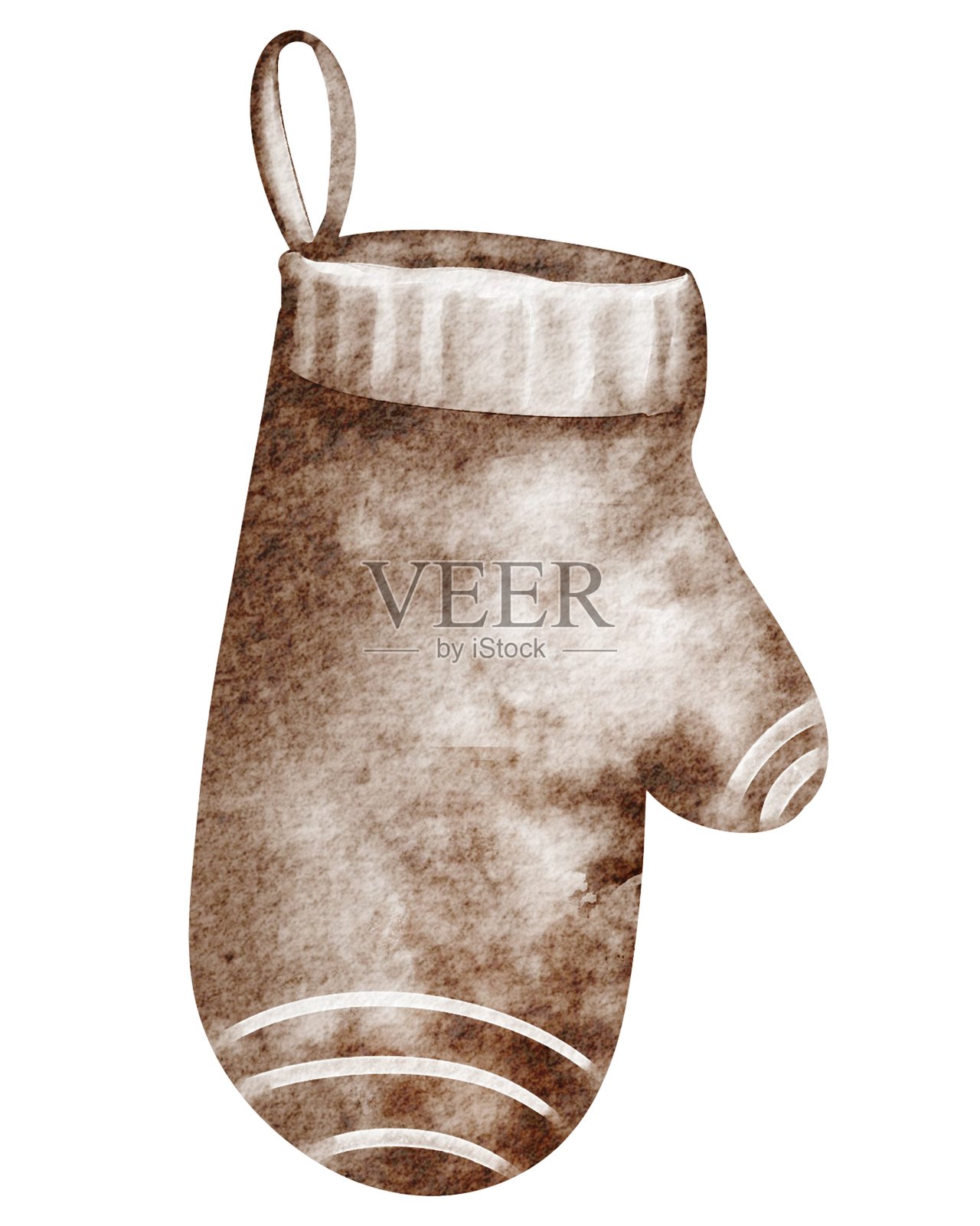 水彩插图，背景为白色，描绘了温馨的复古圣诞手套。插画图片素材