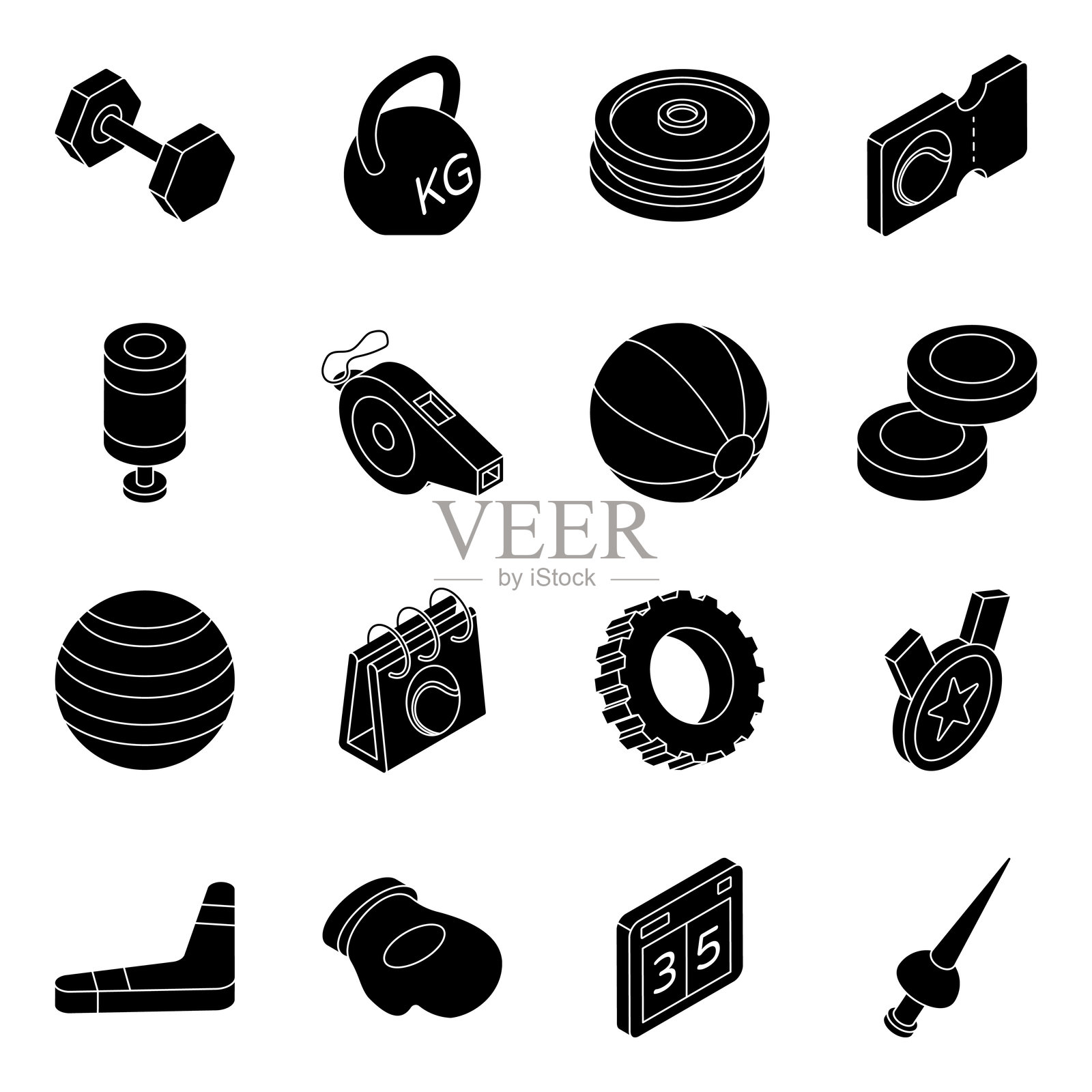 一套运动工具实心图标插画图片素材