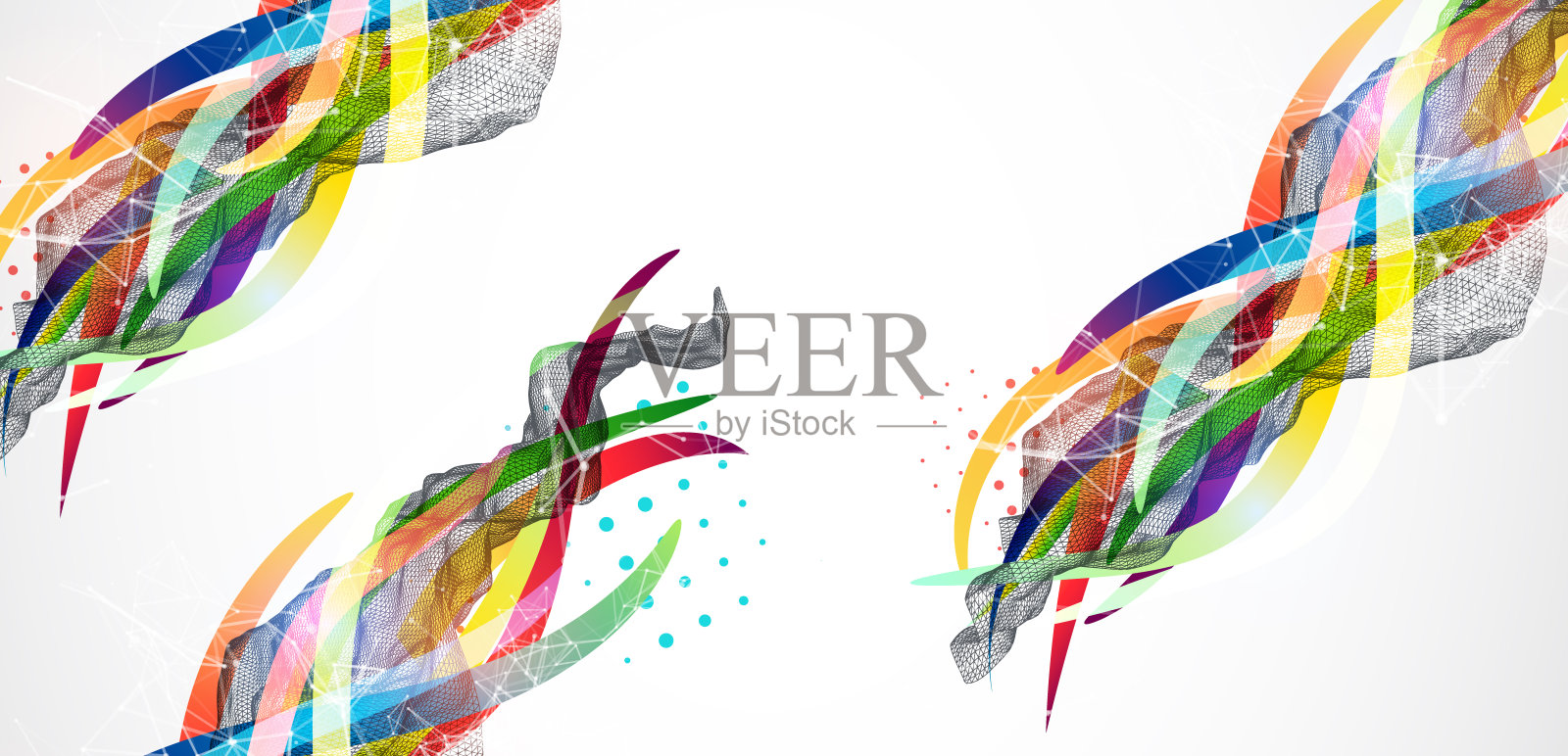 抽象的线框波浪，带有波浪风格的彩色线条。网状效果。手绘矢量图。插画图片素材