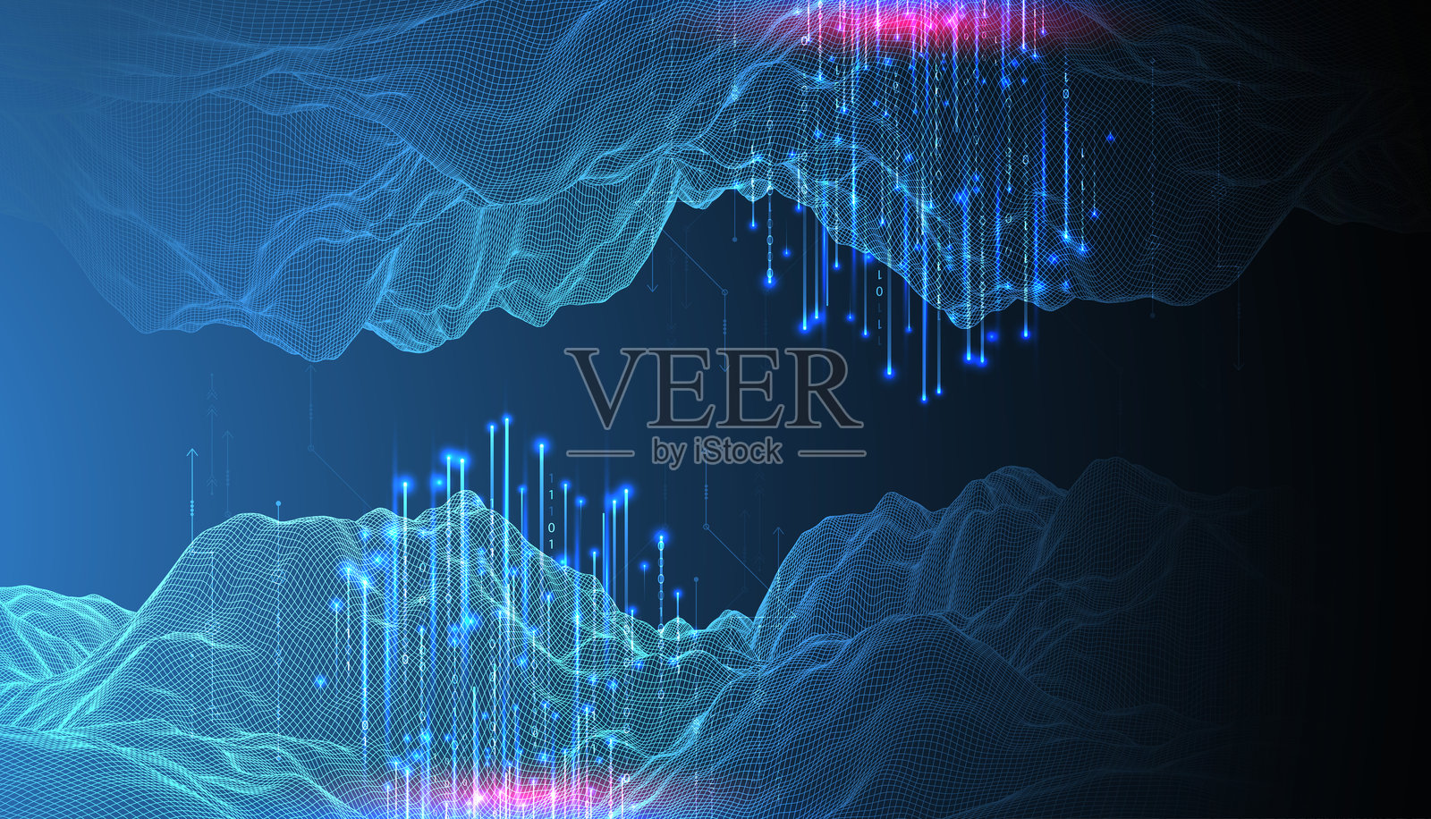 大数据。抽象的数字未来主义线框矢量插图，背景为科技主题。数据挖掘与管理概念。手绘艺术。插画图片素材