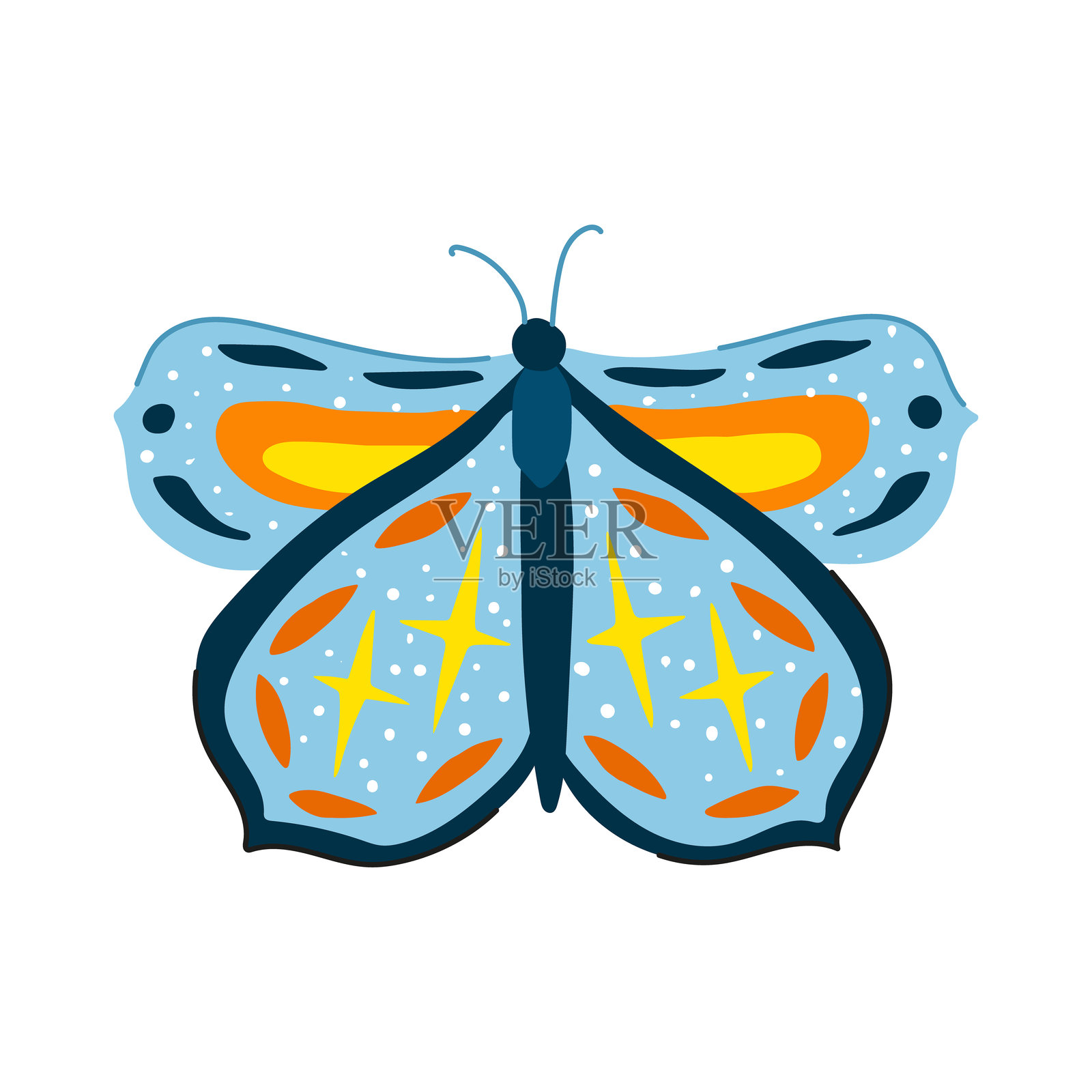 时尚波西米亚风格的蛾子卡通矢量插图插画图片素材