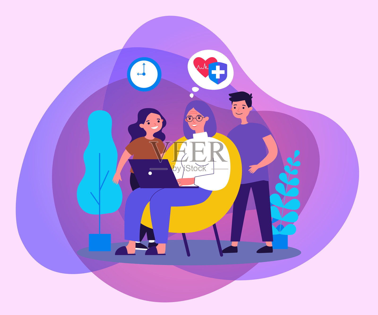 奶奶和孩子们在阅读心脏病学的数据插画图片素材