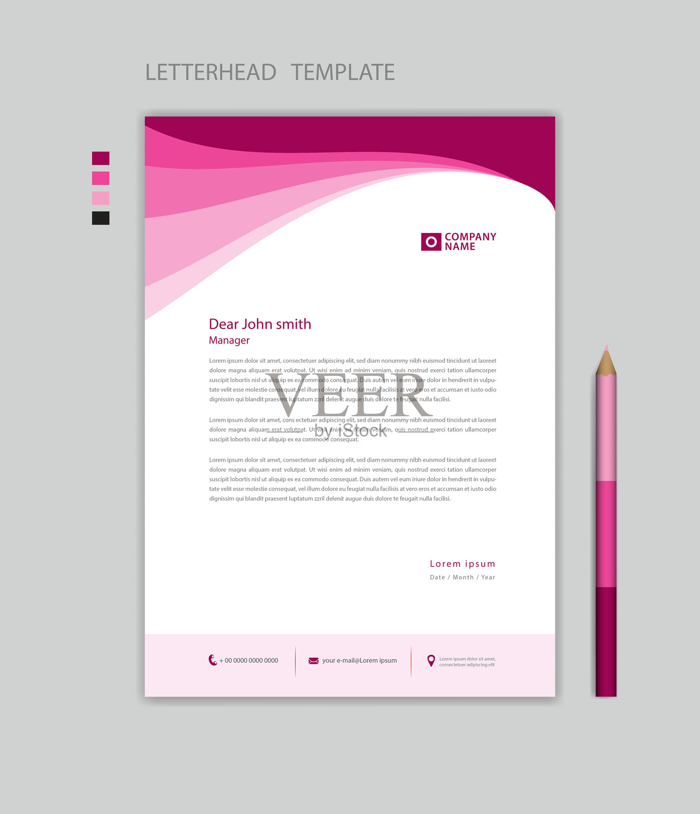 创意信头模板矢量图，极简风格，印刷设计，商业广告布局，粉色背景概念，简单信头模板样机，公司信头设计插画图片素材