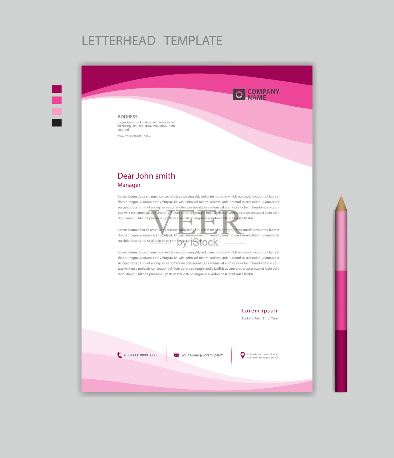 创意信头模板矢量图，极简风格，印刷设计，商业广告布局，粉色背景概念，简单信头模板样机，公司信头设计插画图片素材