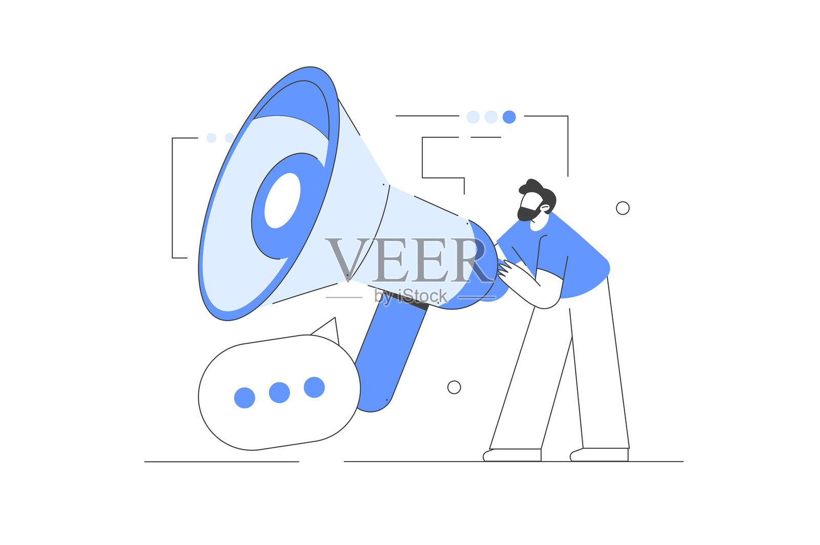 数字商务。专注于内容营销、SEO策略及其他活动。大喇叭。营销推广活动。公关管理和广告。扁平化卡通矢量插图，图标。时尚现代。插画图片素材
