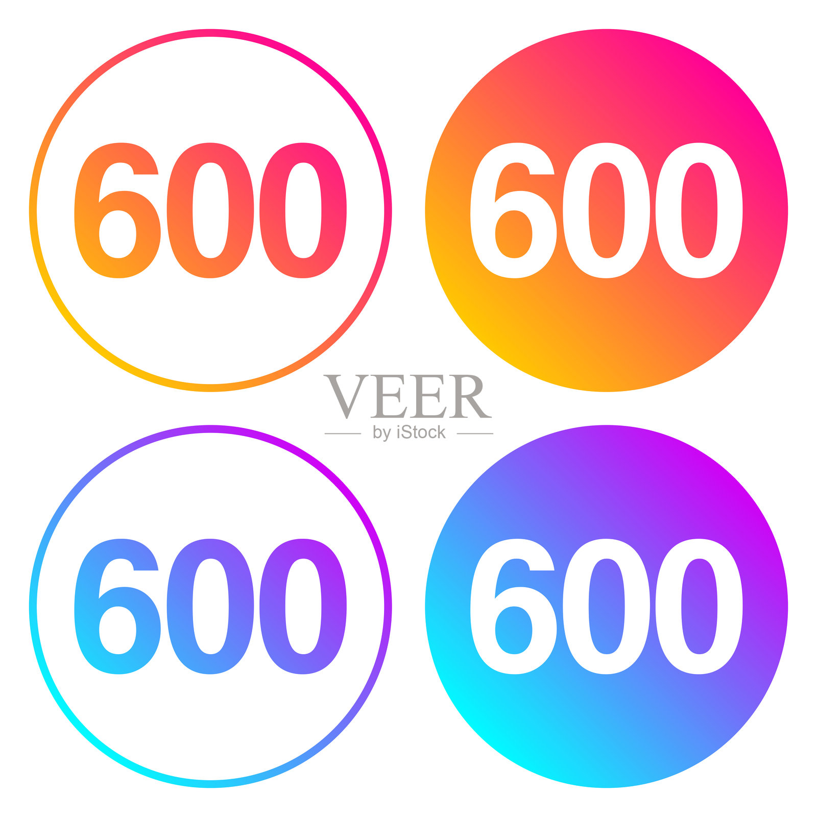 600 - 六百。带有颜色渐变的圆形图标插画图片素材