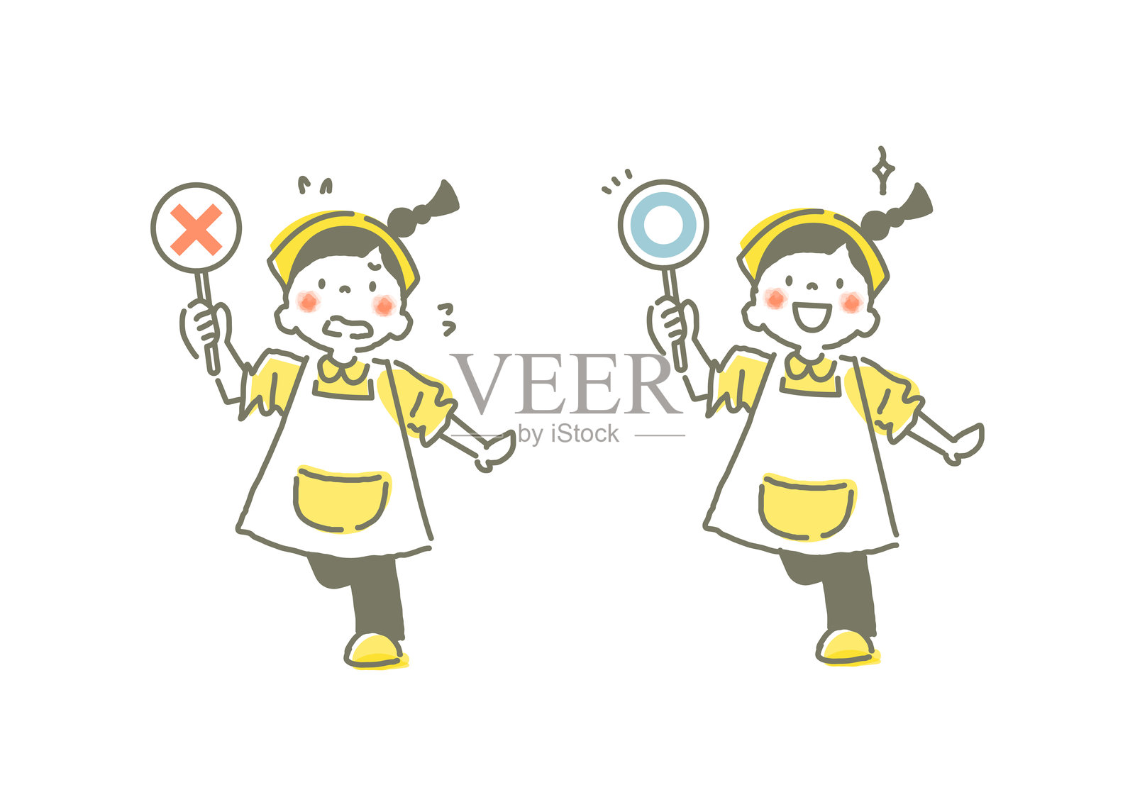 女孩在帮忙 - 真或假集合 - 时尚可爱的手绘插图插画图片素材