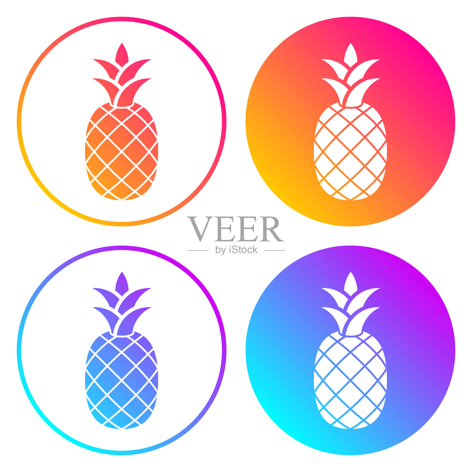 菠萝。带有渐变色的圆形图标插画图片素材
