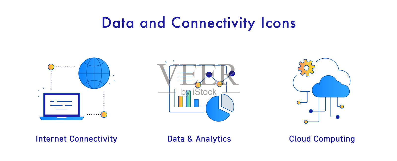 数据和连接图标：包含图标：数据与分析、互联网连接、云计算插画图片素材