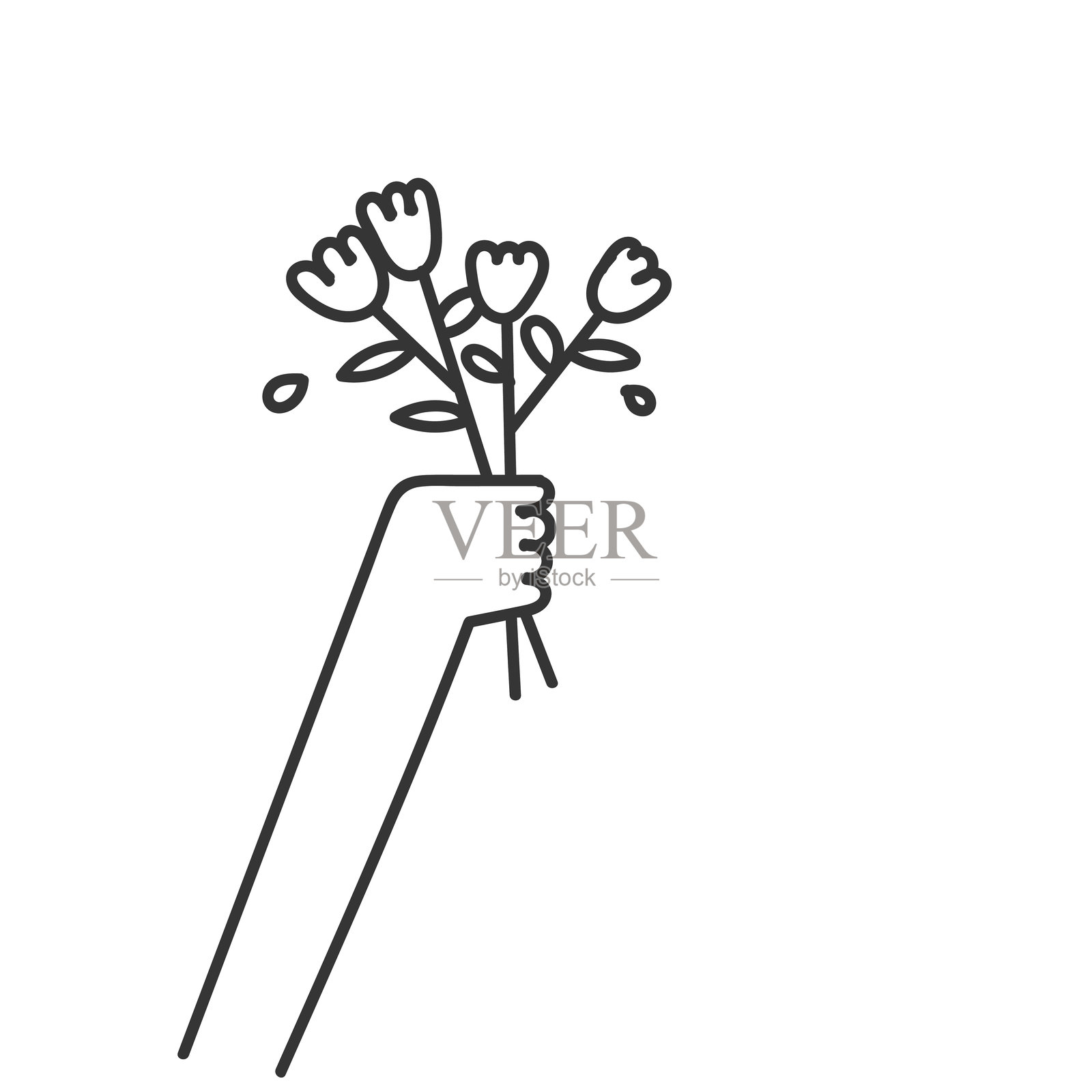 手绘风格的涂鸦，手握花朵插画图片素材
