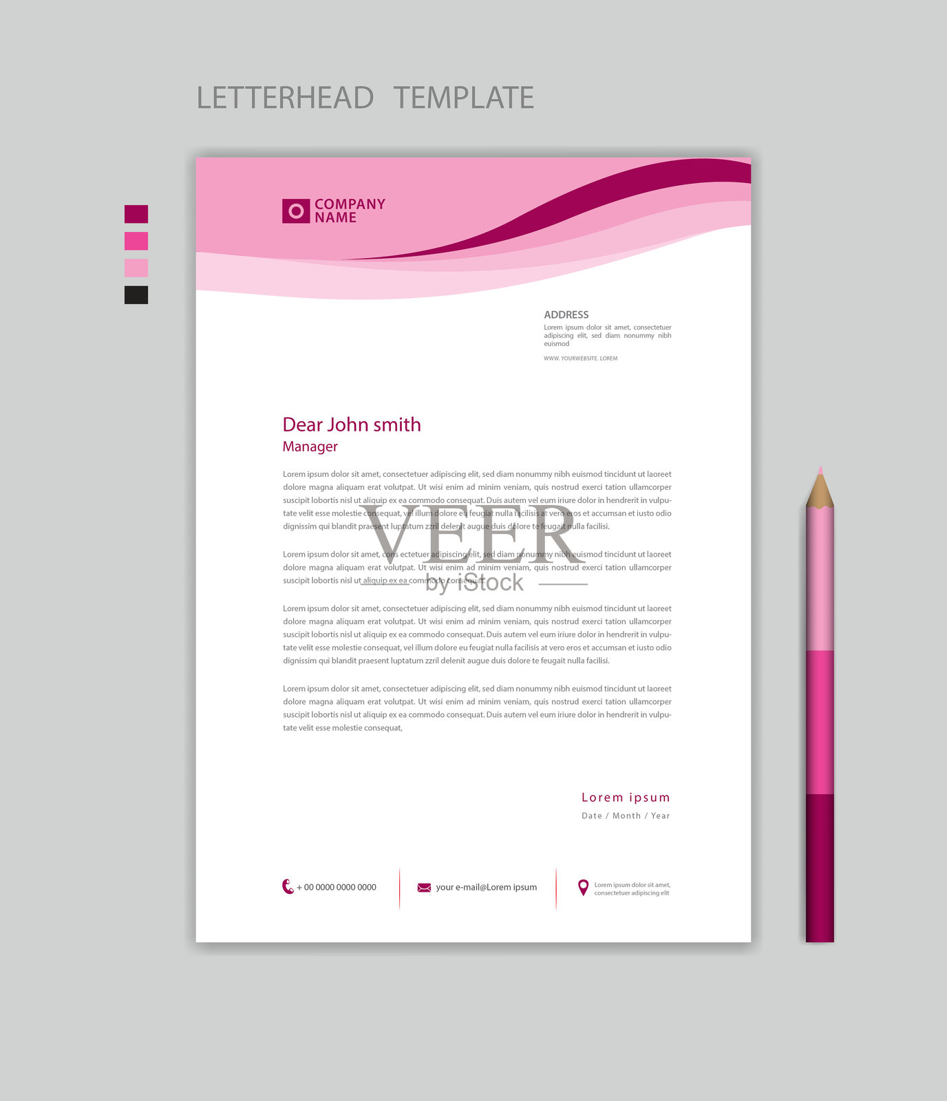 创意信头模板矢量图，极简风格，印刷设计，商业广告布局，粉色背景概念，简单信头模板样机，公司信头设计插画图片素材