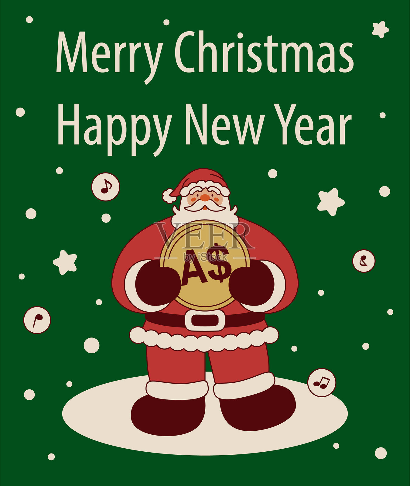 圣诞老人展示着钱币，祝你圣诞快乐，新年快乐。插画图片素材