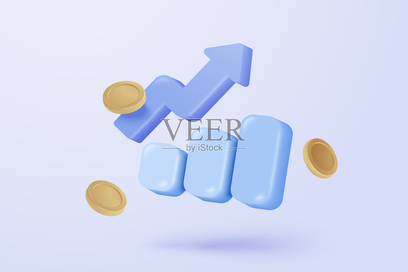 3D图表上升，带有警报通知图标，用于金融统计、买卖报告。分析投资资金现金和外汇。3D交易股票报告图标矢量渲染插图。插画图片素材