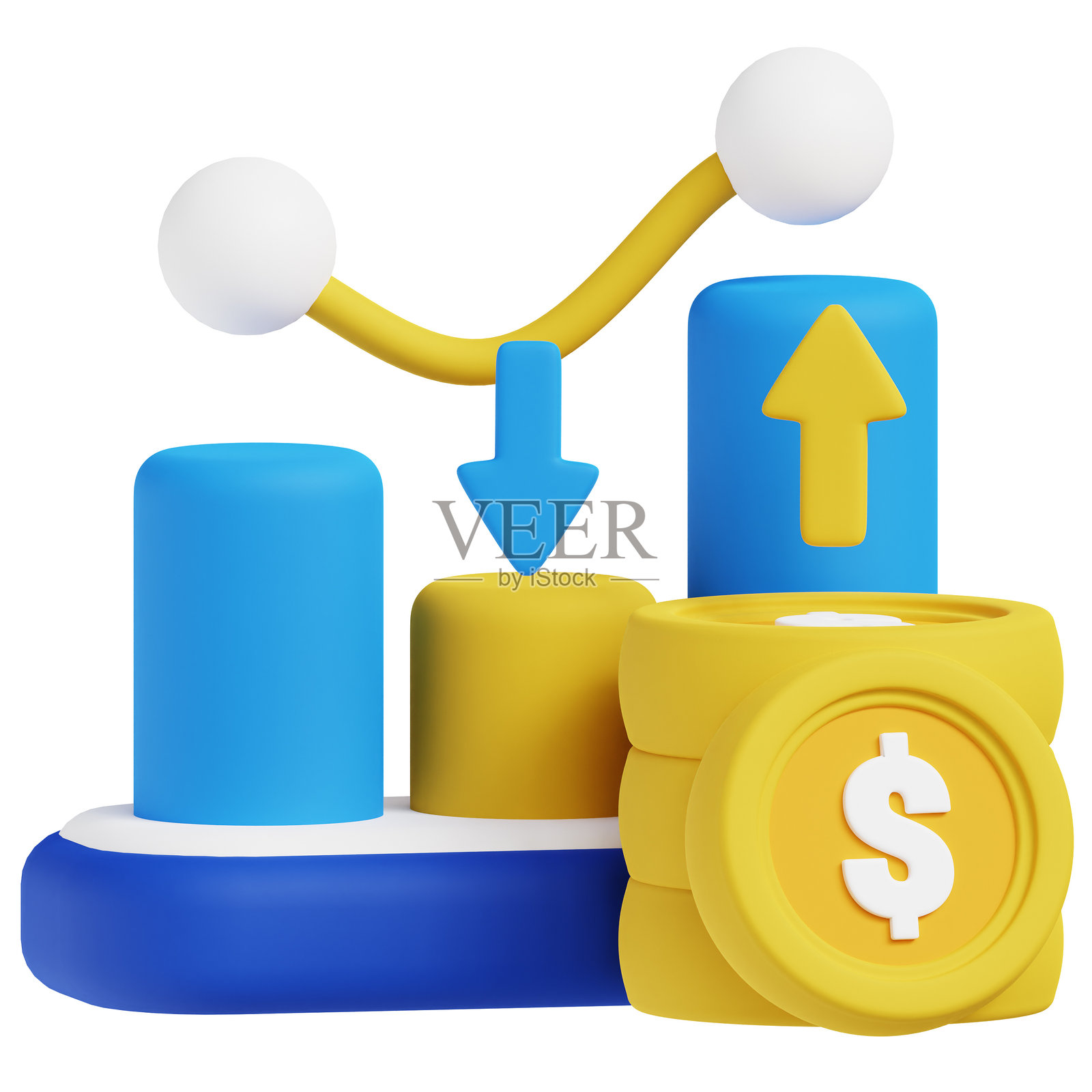 波动投资3D图标插图。照片摄影图片