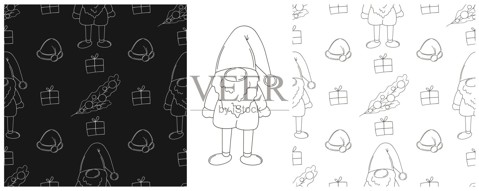 新年。手绘风格的单色图案插画图片素材