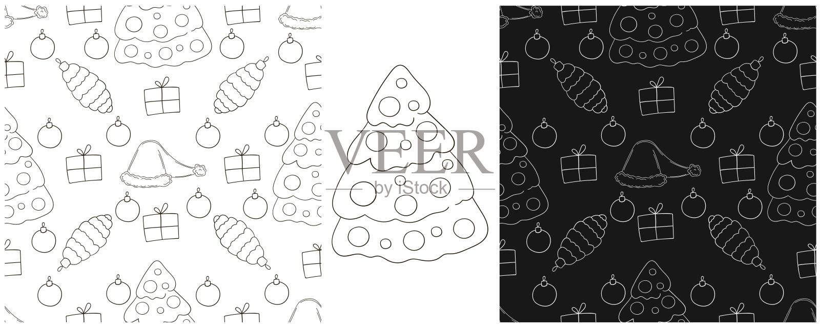 新年。手绘风格的单色图案插画图片素材