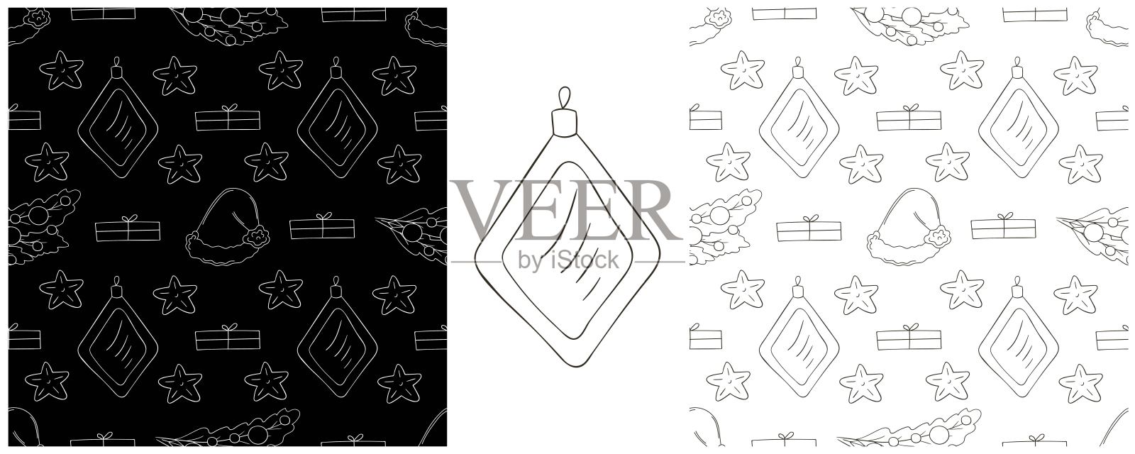 新年。手绘风格的单色图案插画图片素材