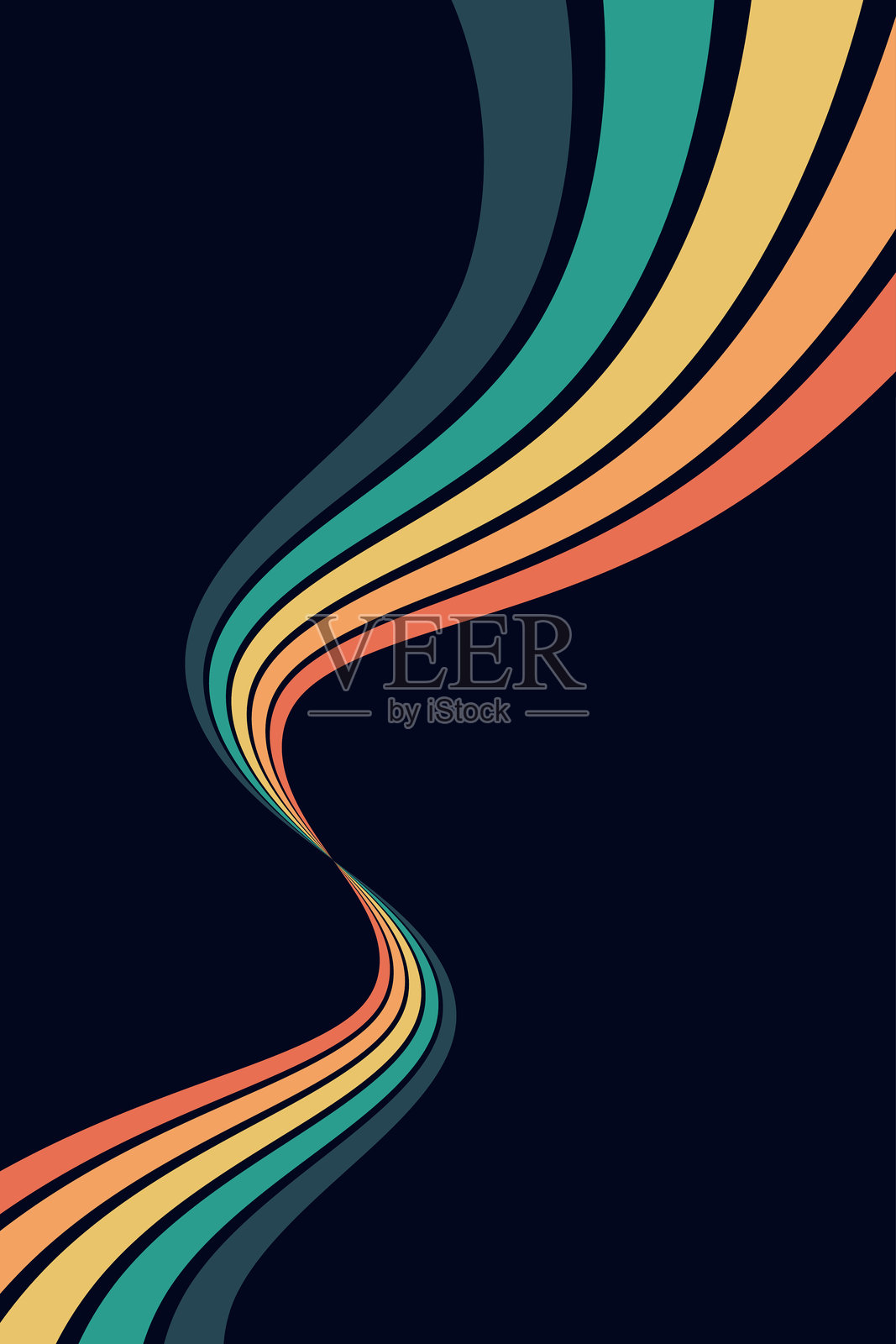 复古未来主义海报设计，时尚的复古线条风格。现代艺术海报，复古复古风格，70年代条纹背景模板，线条形状矢量设计。插画图片素材