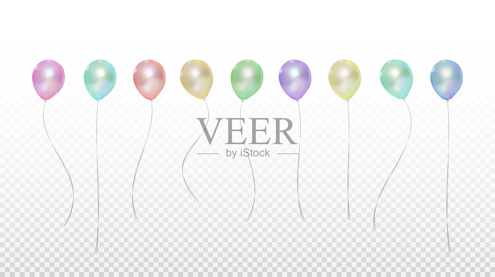 带有五彩气球的真实感边框 - 庆祝活动，邀请装饰，透明背景上的矢量插图插画图片素材