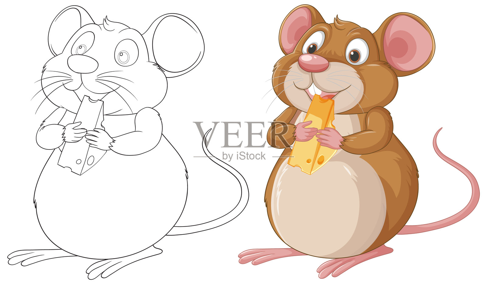 可爱的老鼠拿着一块奶酪插画图片素材