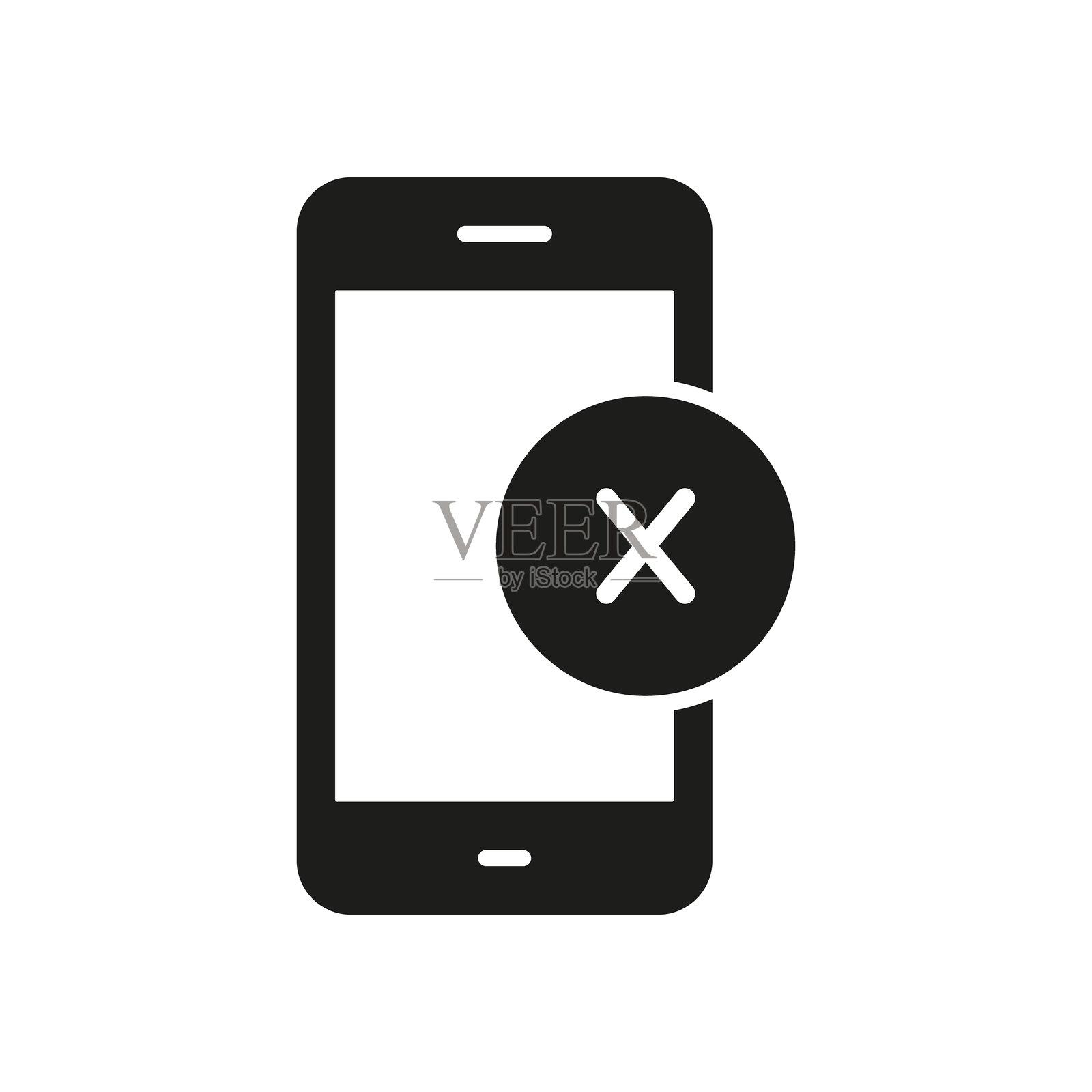 带有交叉标志的手机轮廓图标。智能手机上的错误或取消操作的图形符号。设备错误或关机通知。孤立的矢量插图。插画图片素材