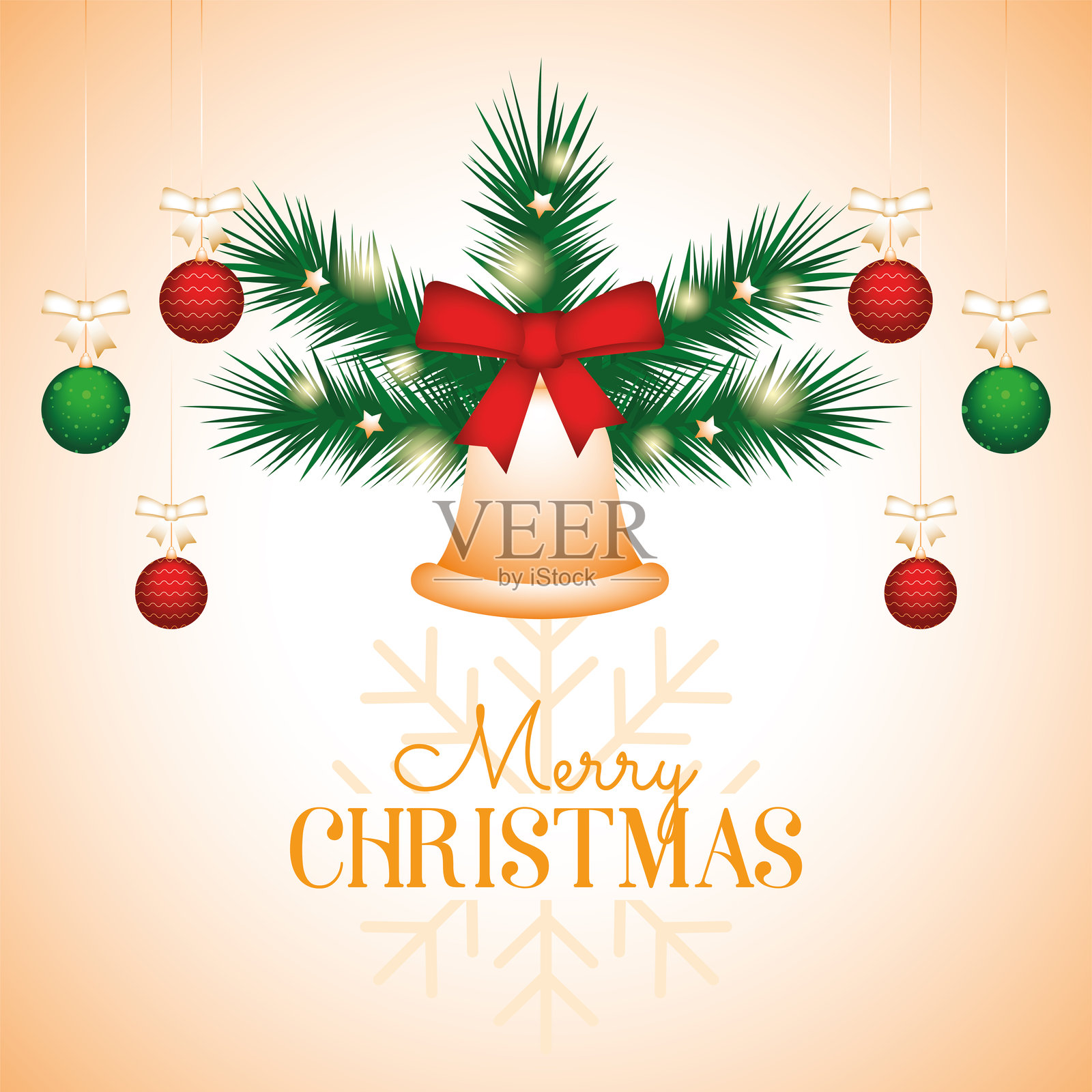 圣诞快乐贺卡，带有铃铛和装饰品，矢量图插画图片素材