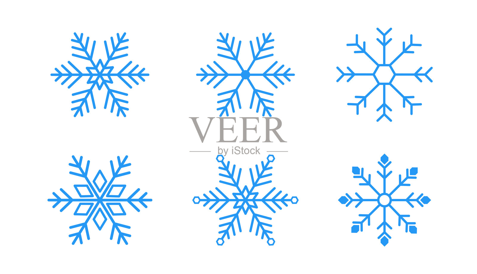 一组雪花图标，孤立在白色背景上。寒冷的雪。冬季图标。圣诞雪花装饰。矢量插图。插画图片素材