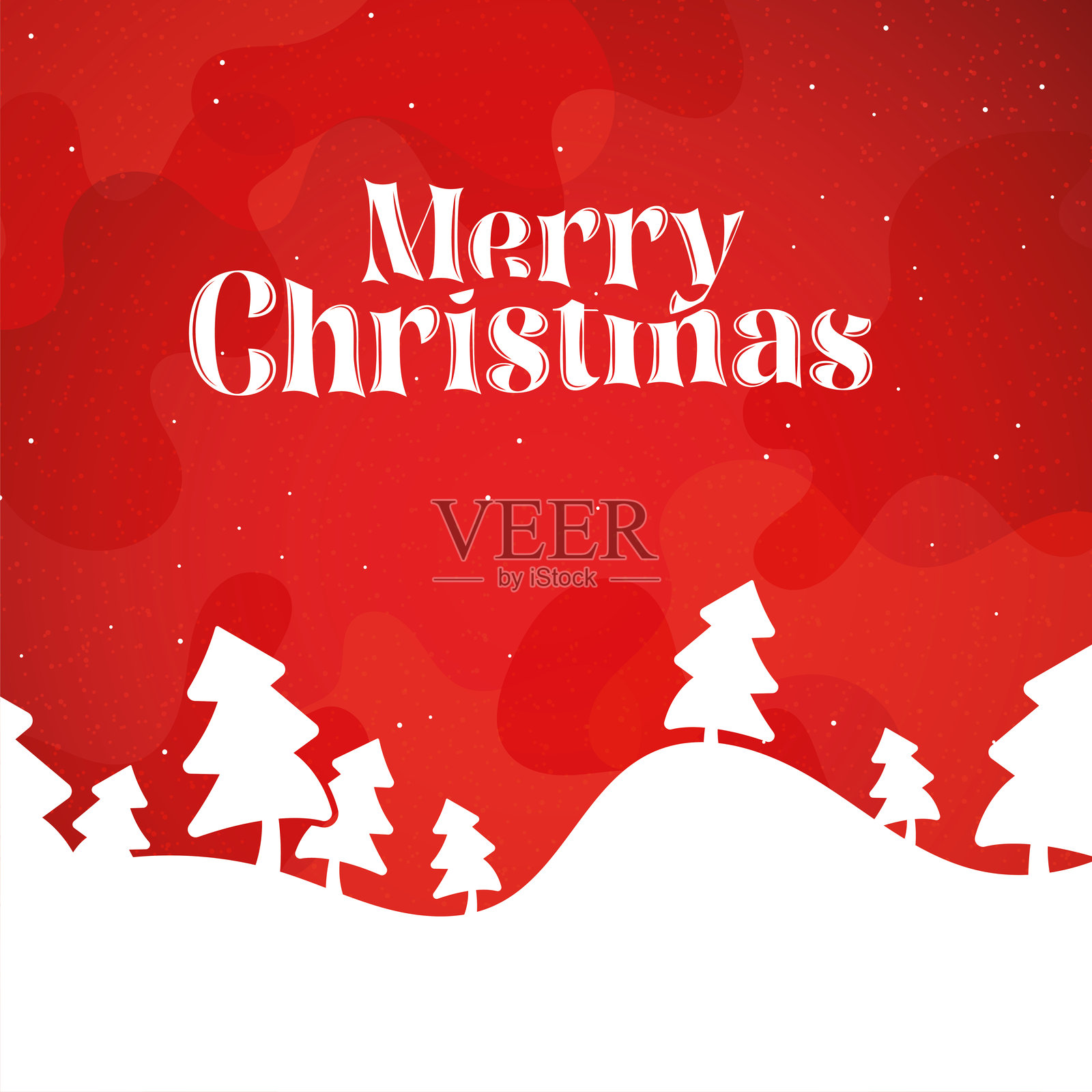 圣诞快乐贺卡，雪树场景，矢量图插画图片素材