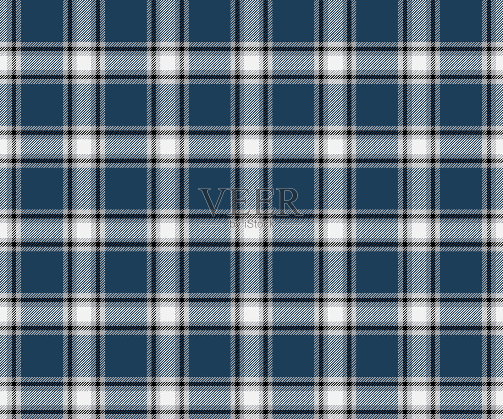 蓝白黑格子布料图案，无缝设计，适用于纺织品、服装、裙子、裤子或装饰性面料。矢量插图。插画图片素材