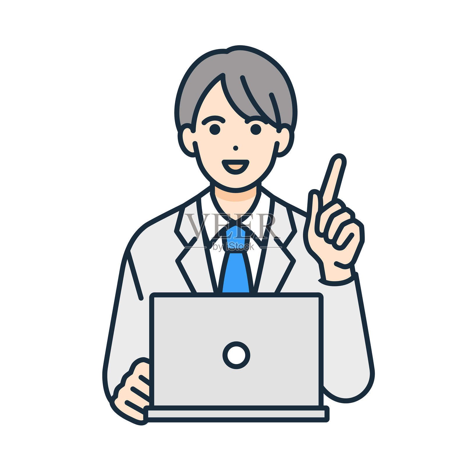 男孩指着。高中男孩在学校学习使用笔记本电脑的矢量素材。插画图片素材