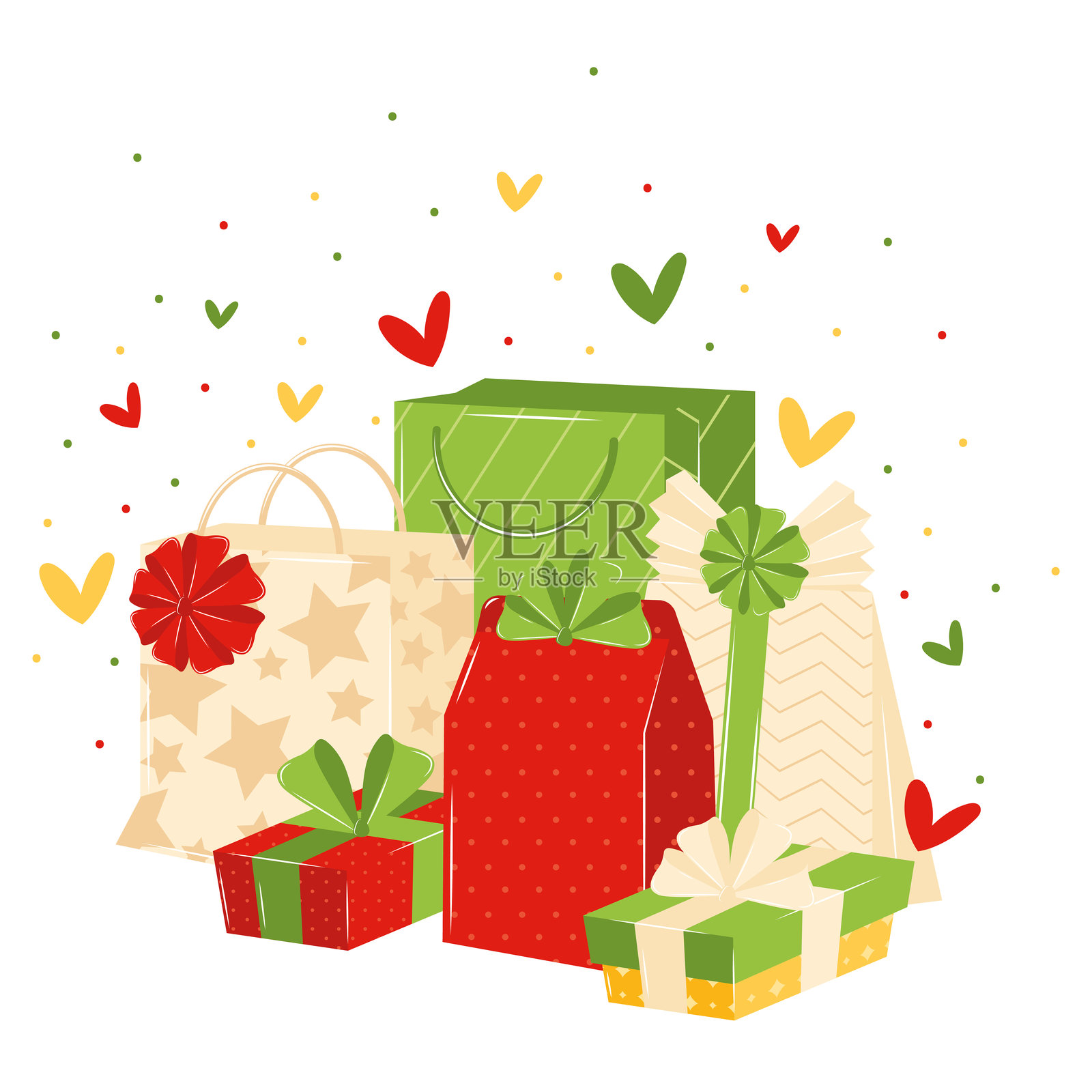节日心形图案的礼品袋，矢量图插画图片素材