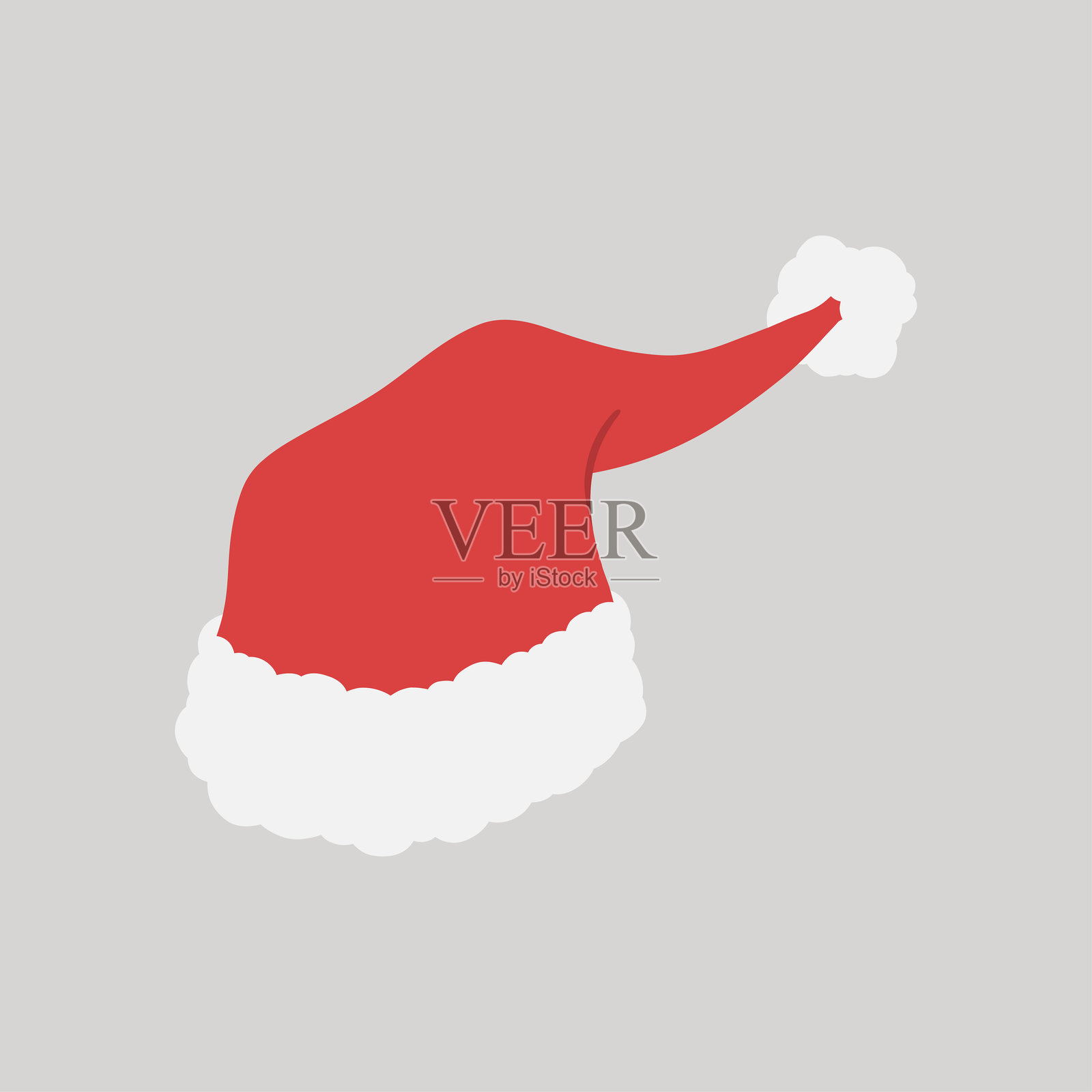 红色圣诞帽，带有毛茸茸的毛边和球球，手绘平面设计插图插画图片素材